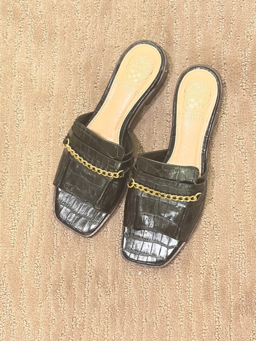 Vince Camino  Croc-Embossed Chain Slide Sandal